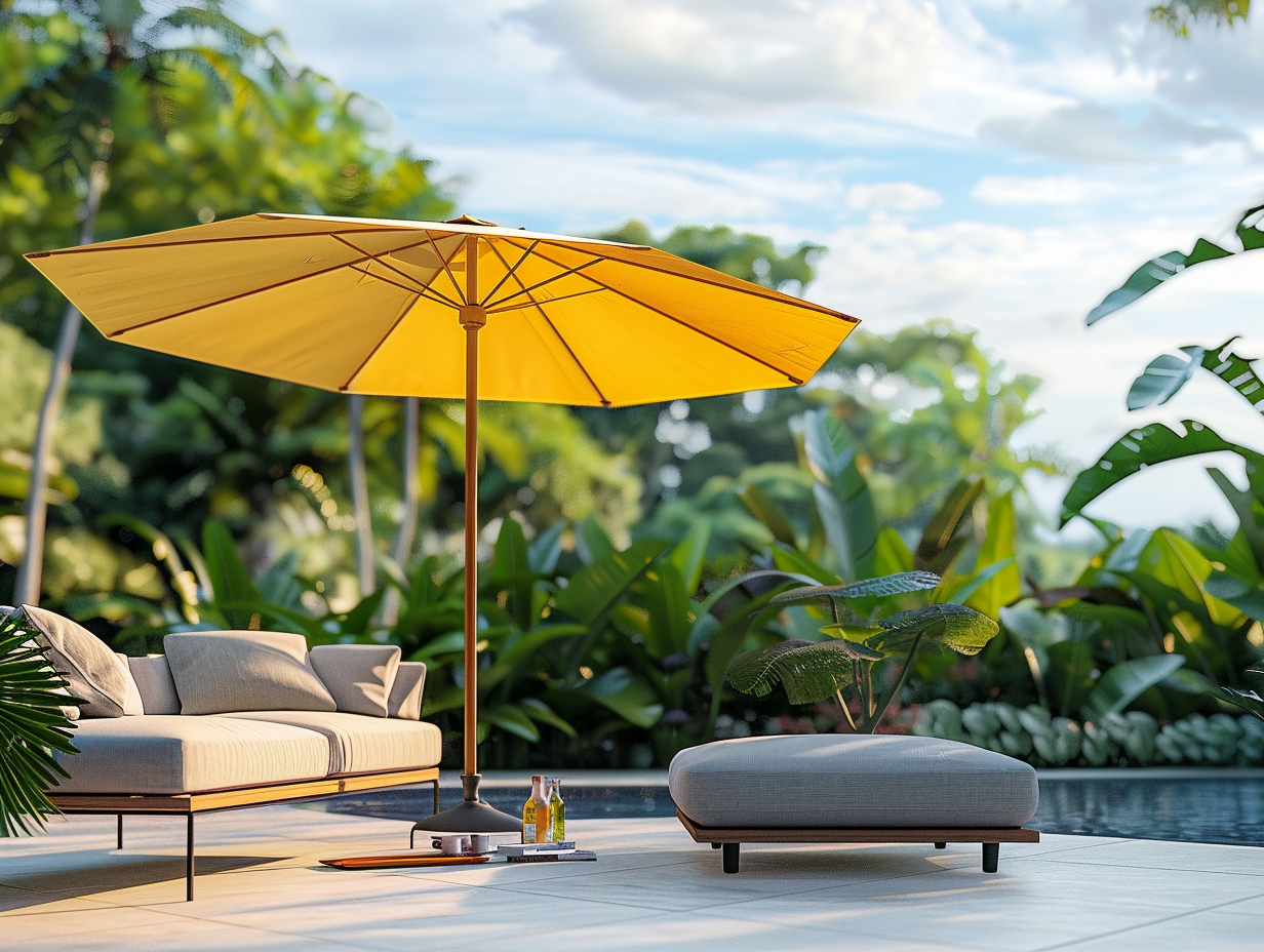 Parasol rond offrant ombre et style pour terrasse estivale