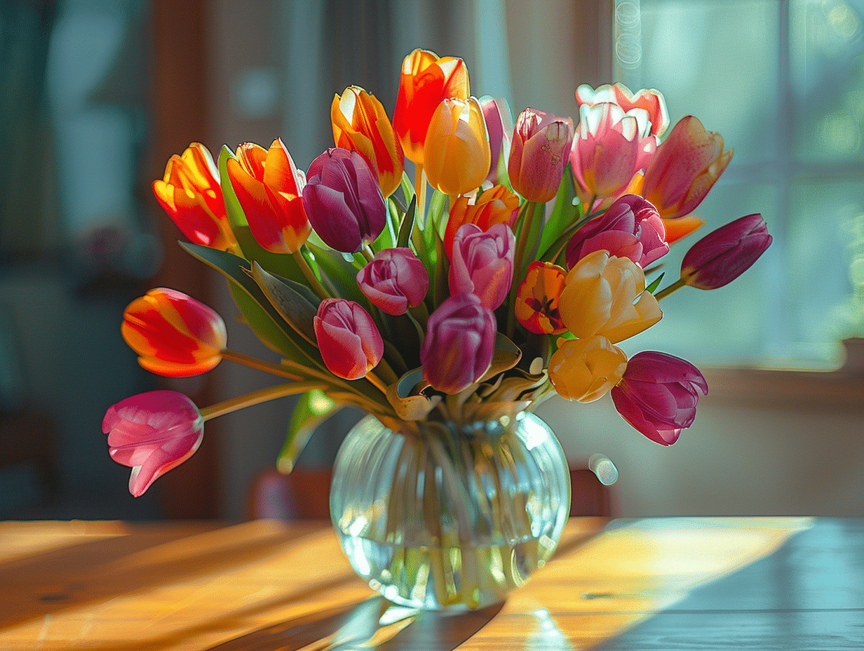 Tulipes colorées symbolisant amour et gratitude dans un jardin