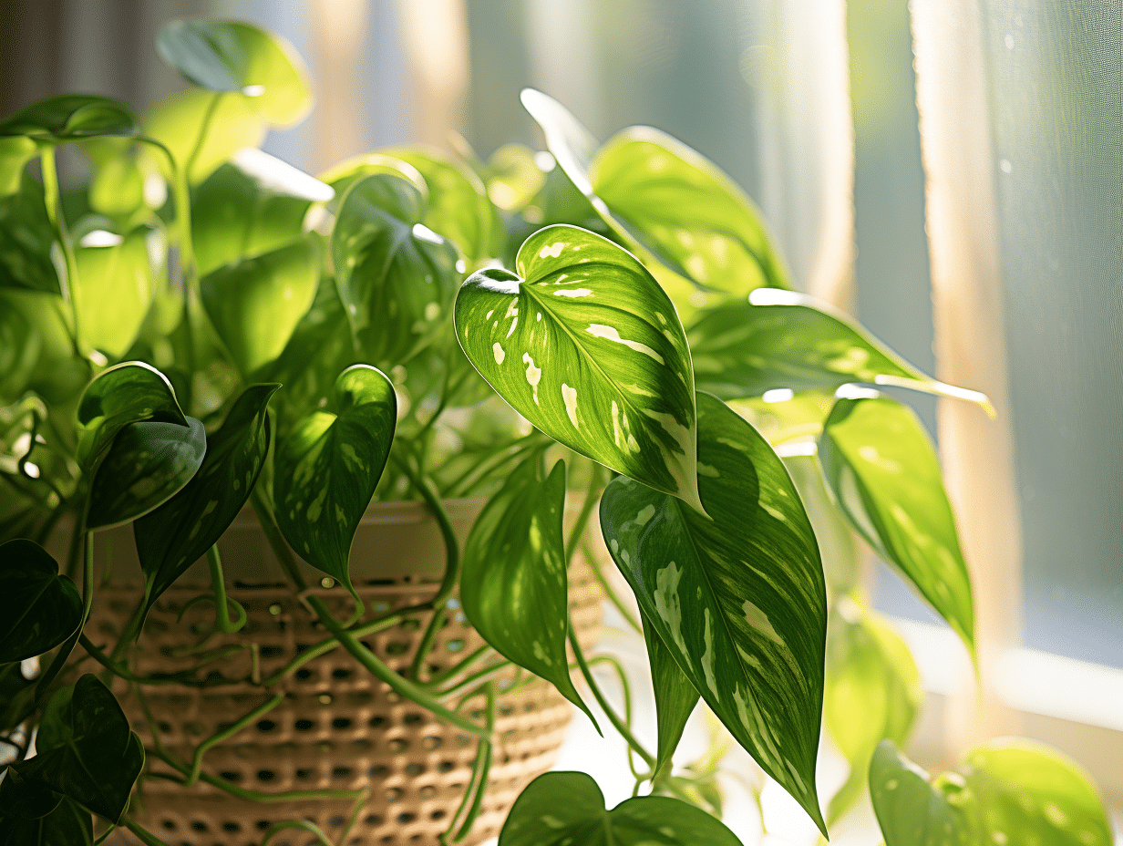 Pothos avec feuillage luxuriant dans un intérieur lumineux