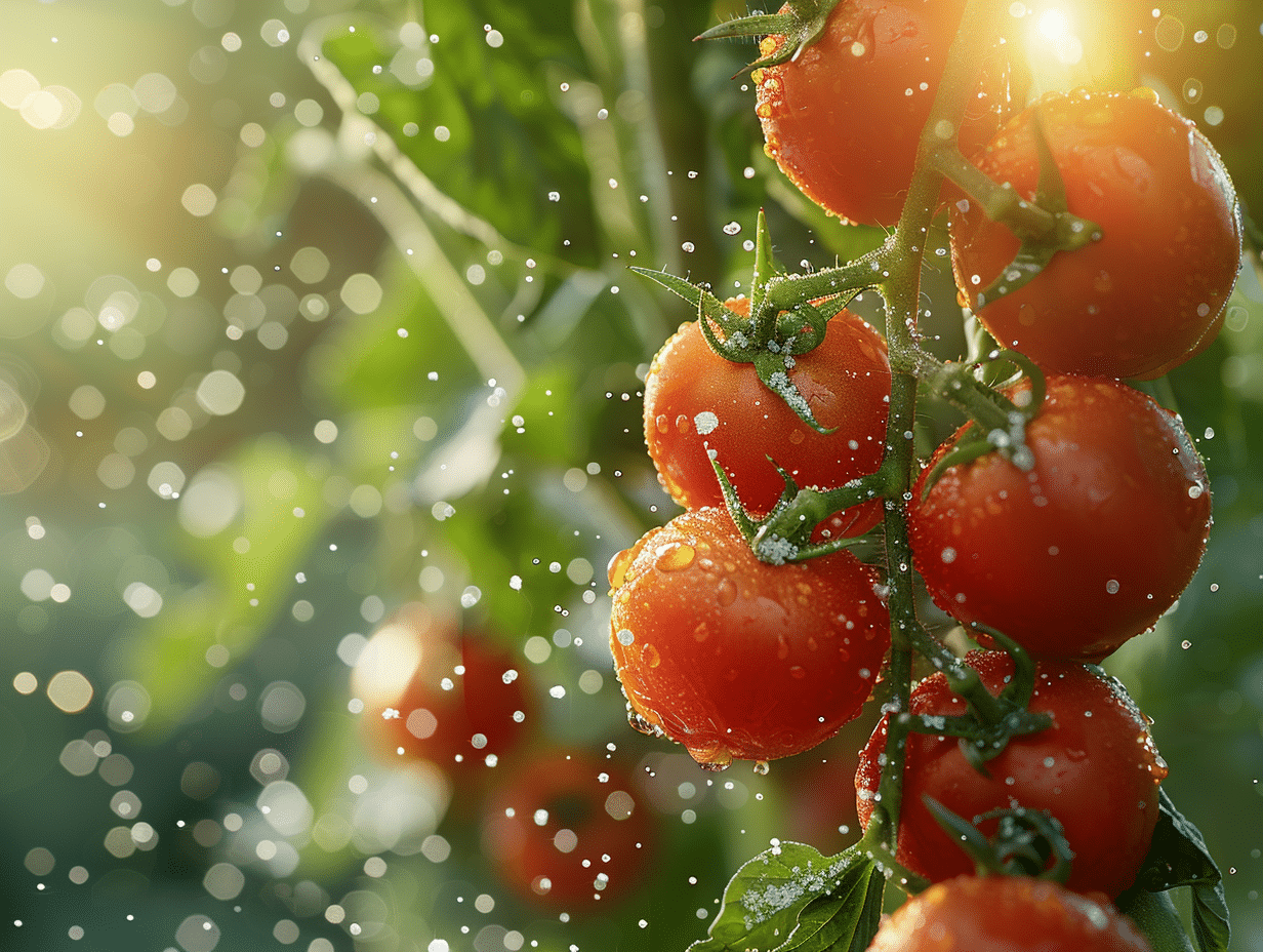 Tomates bien nourries avec du calcium dans un potager verdoyant