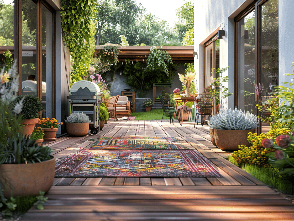 Terrasse élégante et fonctionnelle aménagée avec des matériaux économiques