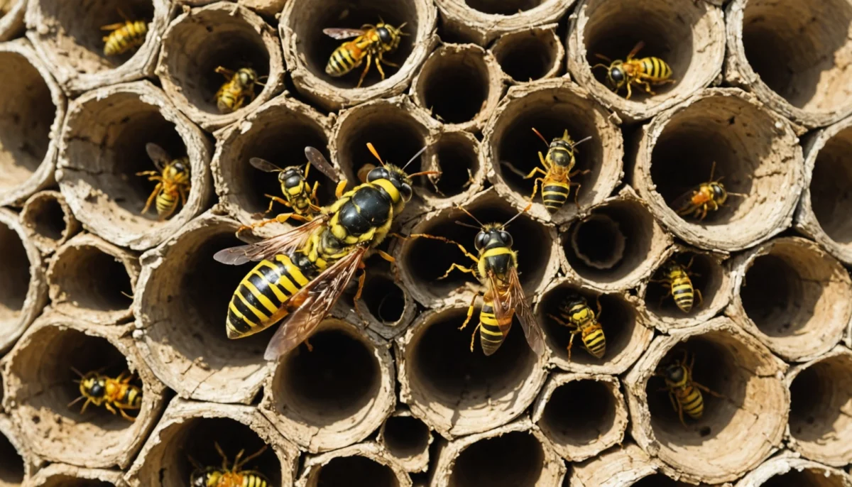 Nid de guêpes sur une terrasse à Montélimar en été