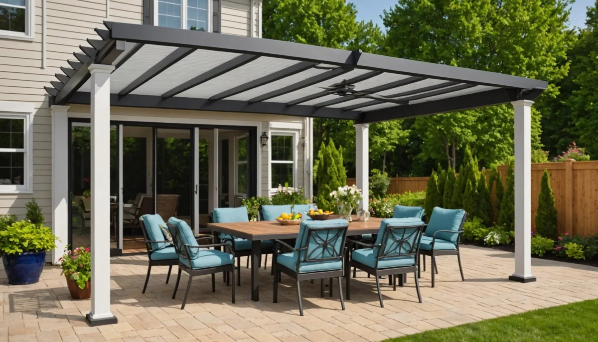 Abris de terrasse en aluminium dans un espace extérieur accueillant
