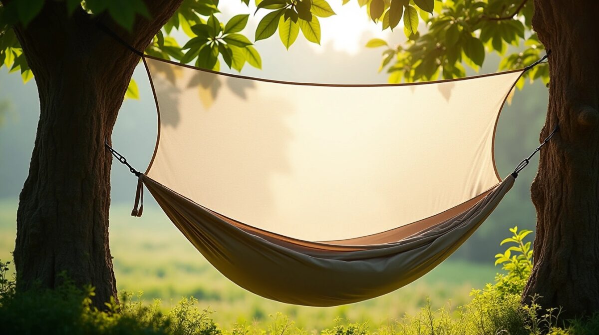 Hamac avec moustiquaire installé en pleine nature pour des nuits paisibles