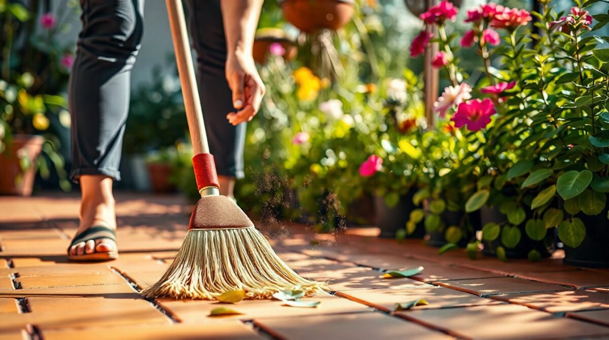 Terrasse propre et accueillante prête pour les activités extérieures