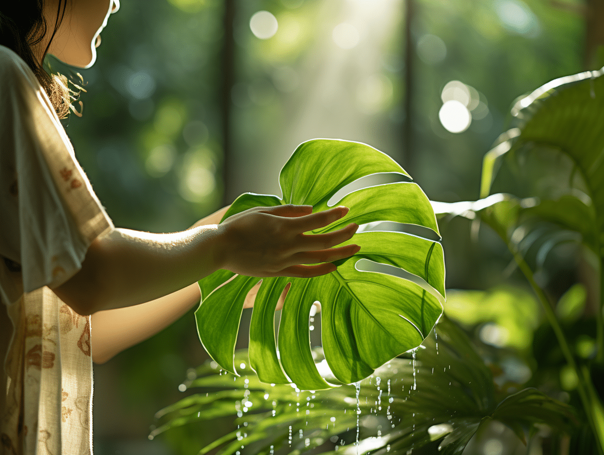 Feuilles de plante verte nettoyées avec soin et brillance