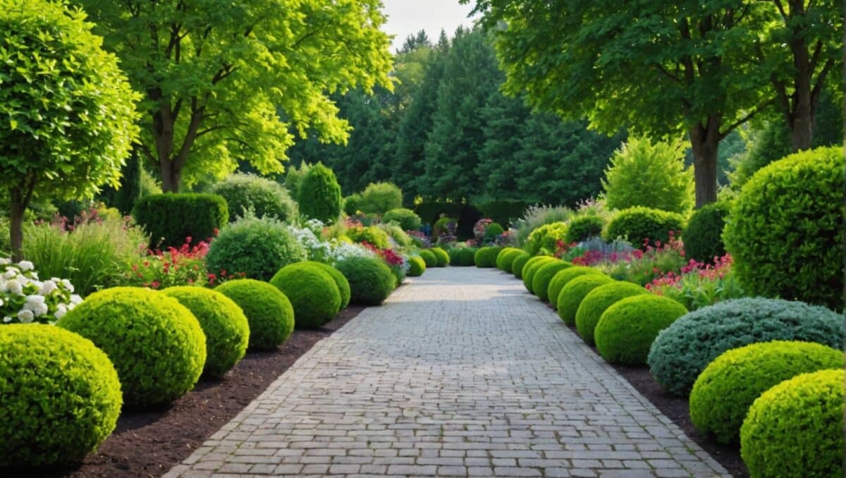 Jardin aménagé avec des plantes variées et un chemin en gravier