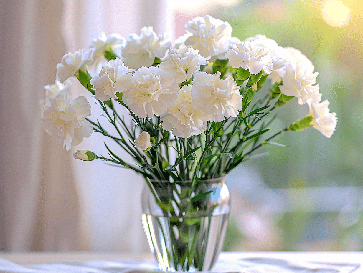 Œillets blancs en pleine floraison dans un jardin élégant