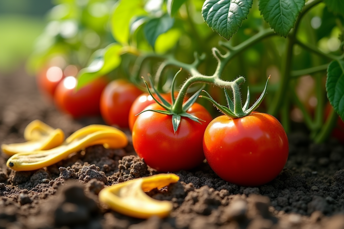 Peaux de bananes utilisées pour enrichir le sol des tomates