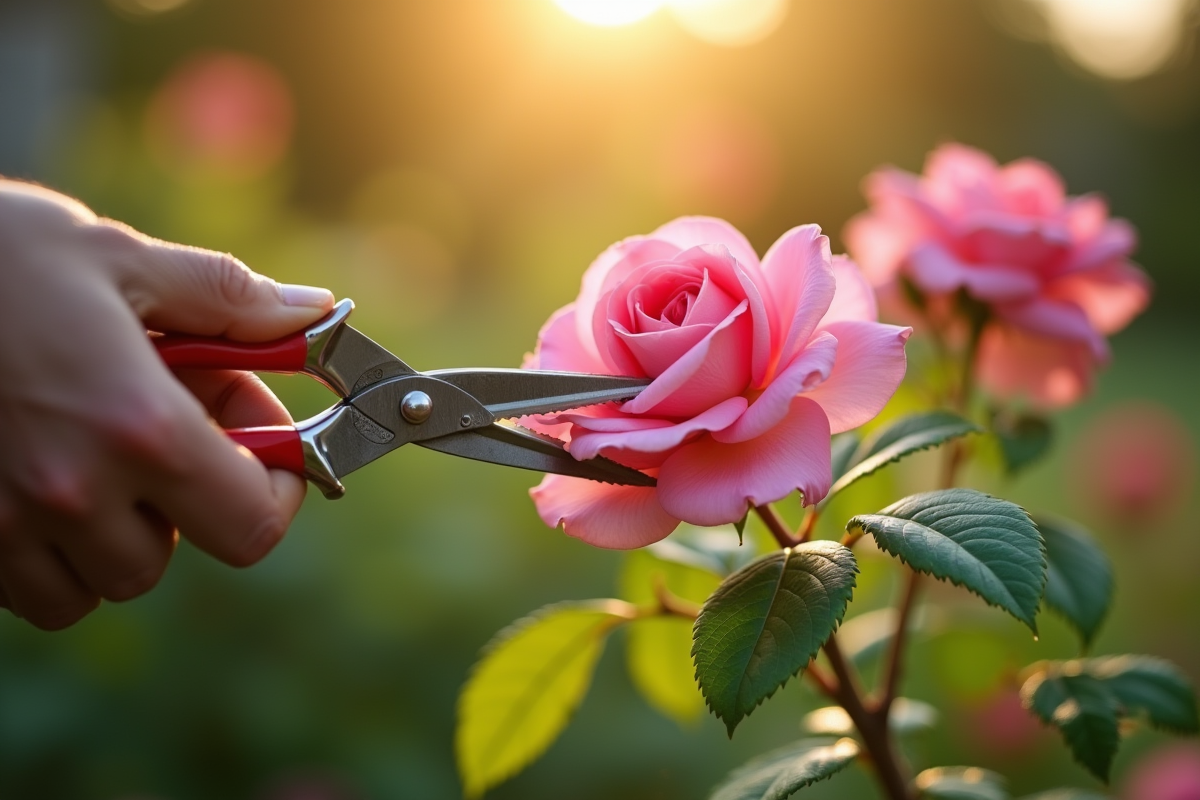 Jardinier taillant des fleurs pour favoriser leur repousse optimale