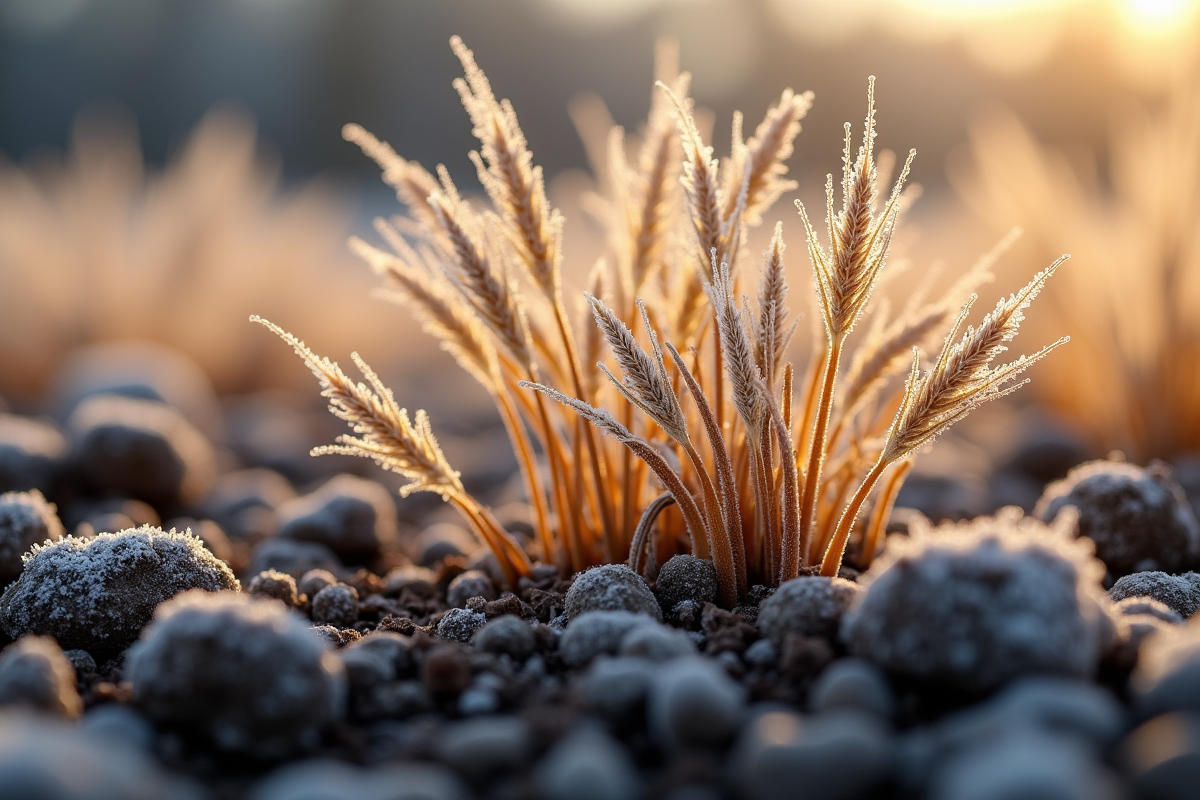 Graines de gazon exposées aux conditions hivernales et au gel