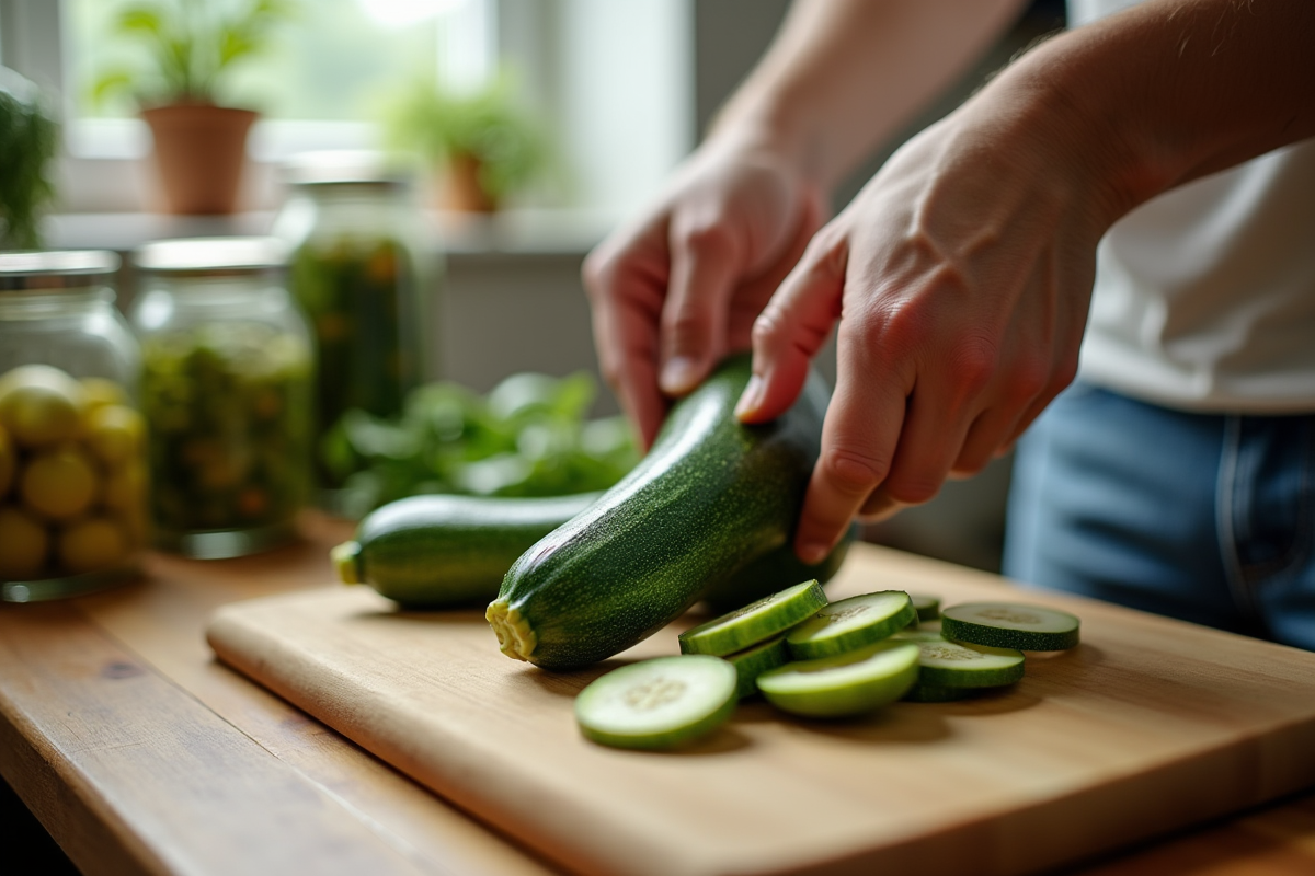Courgettes fraîches prêtes à être conservées pour l'hiver