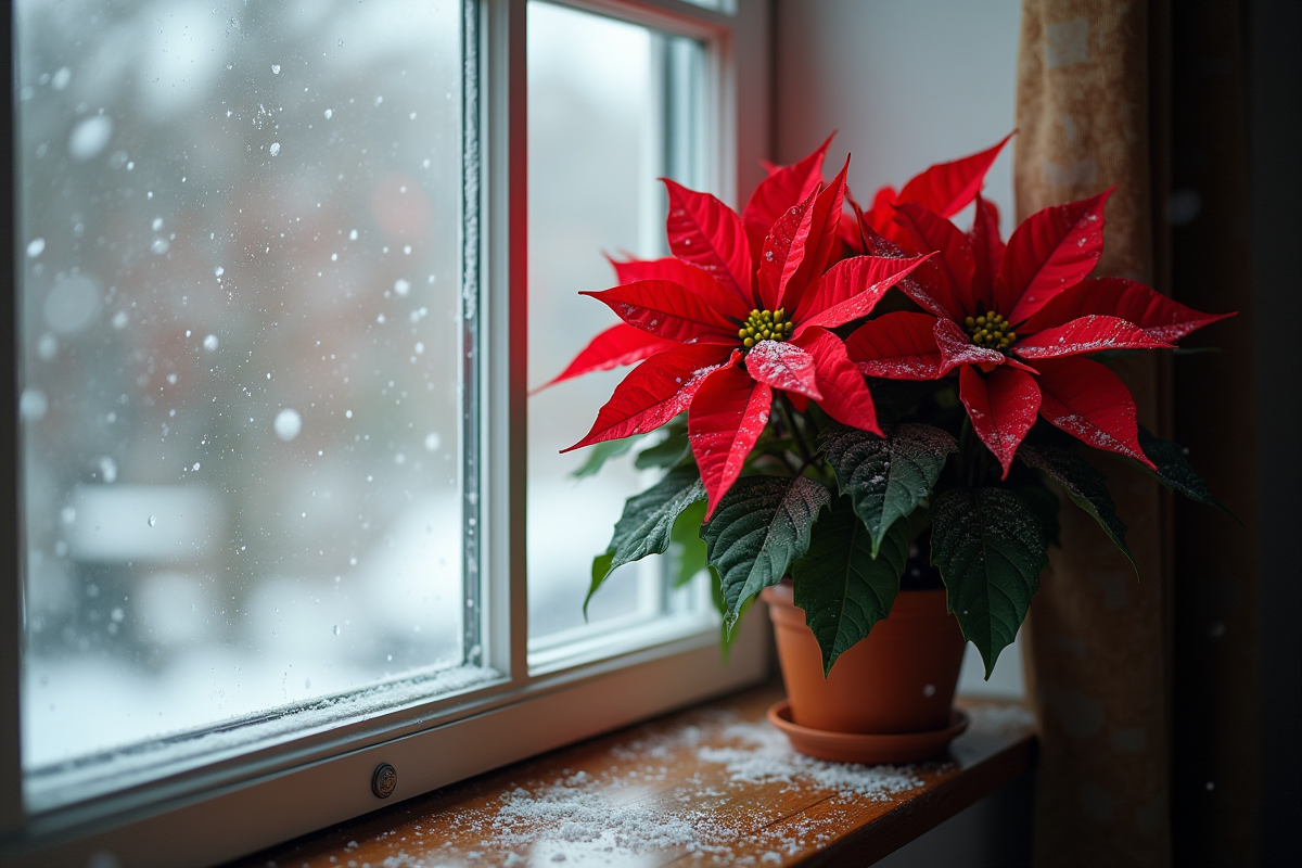 Poinsettia rouge symbolisant les célébrations de décembre