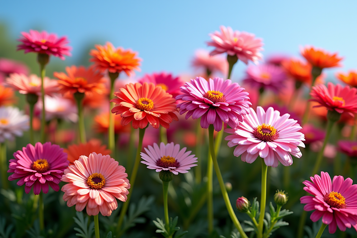 Dianthus vivaces aux couleurs vives dans un jardin fleuri