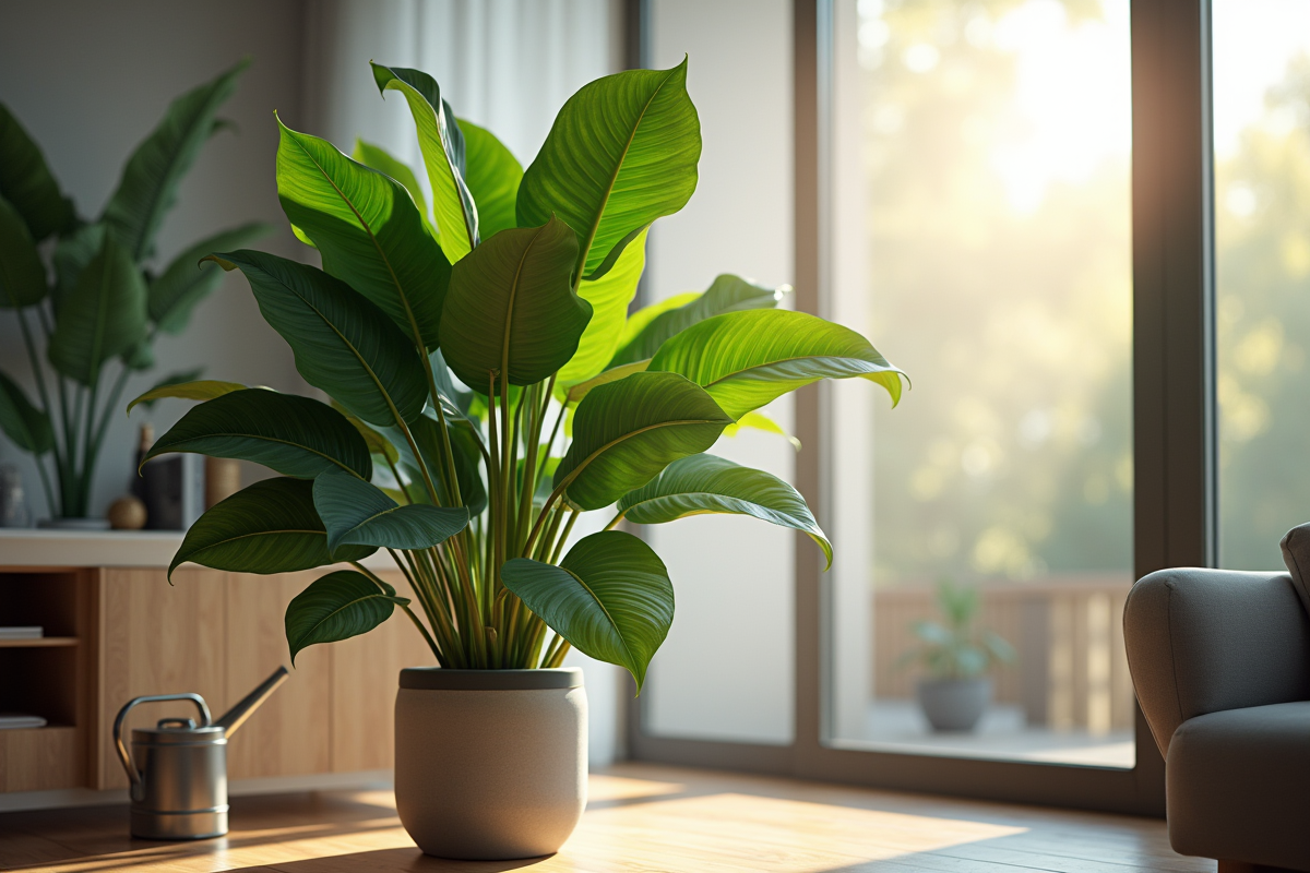 Ficus en pot avec des feuilles saines et bien entretenues