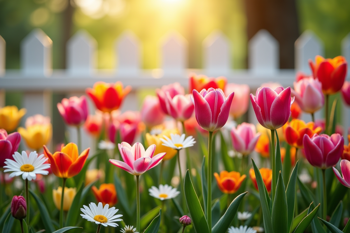 Fleurs colorées embellissant un jardin paisible en pleine floraison