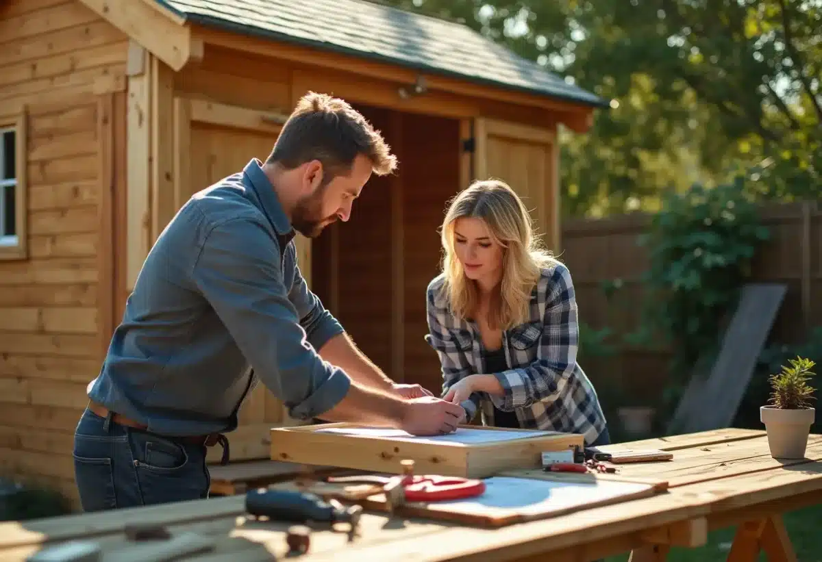 Abris de jardin en bois bien installé dans un jardin soigné